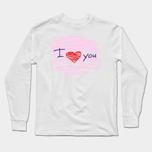 Doodle Red Heart and I Love You Calligraphy Long Sleeve T-Shirt